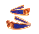 A pair of earrings inlaid with Lapis which needs one of the inlays replaced.