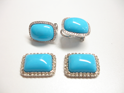 Photo showing the finished new Sleeping Beauty Turquoise cabs which match the sample earrings